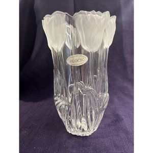 OLLIERV Block 24% Full Lead Crystal 8" Frosted Tulip Vase Made In Poland